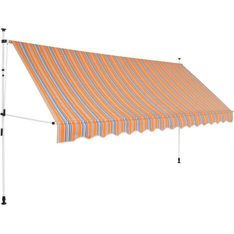 Toldo manual retráctil 400 cm amarillo y azul a rayas
