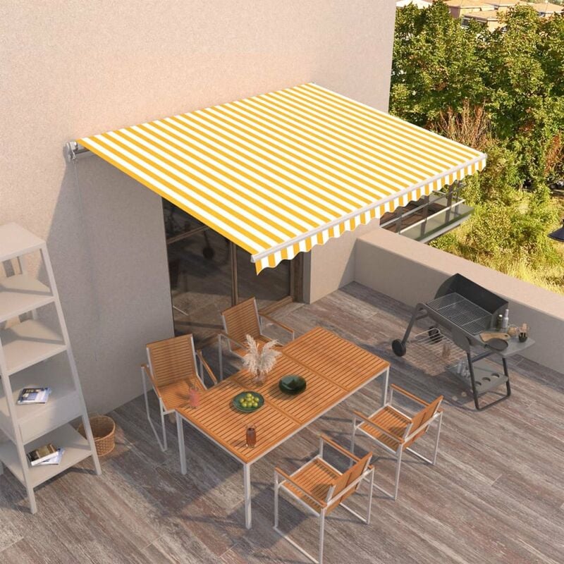 

Toldo manual retractil amarillo y blanco 450x300 cm