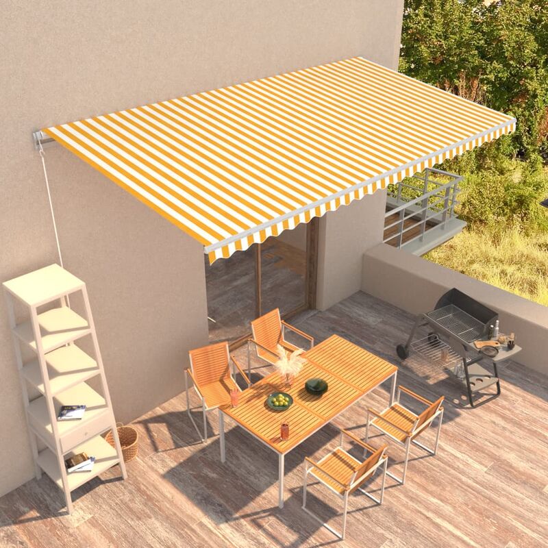 

Toldo manual retráctil amarillo y blanco 600x300 cm
