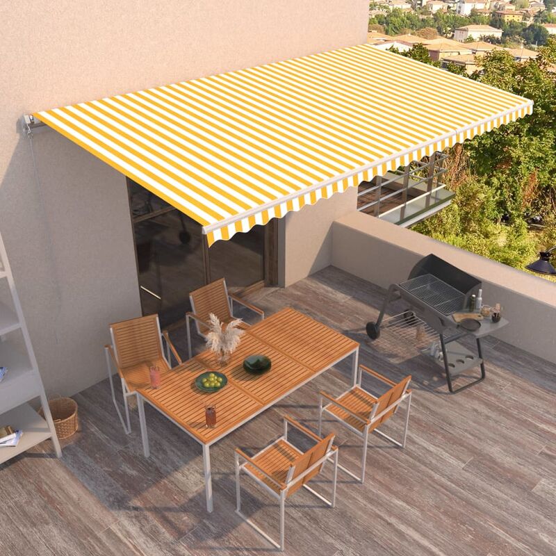 

Toldo manual retráctil amarillo y blanco 600x350 cm