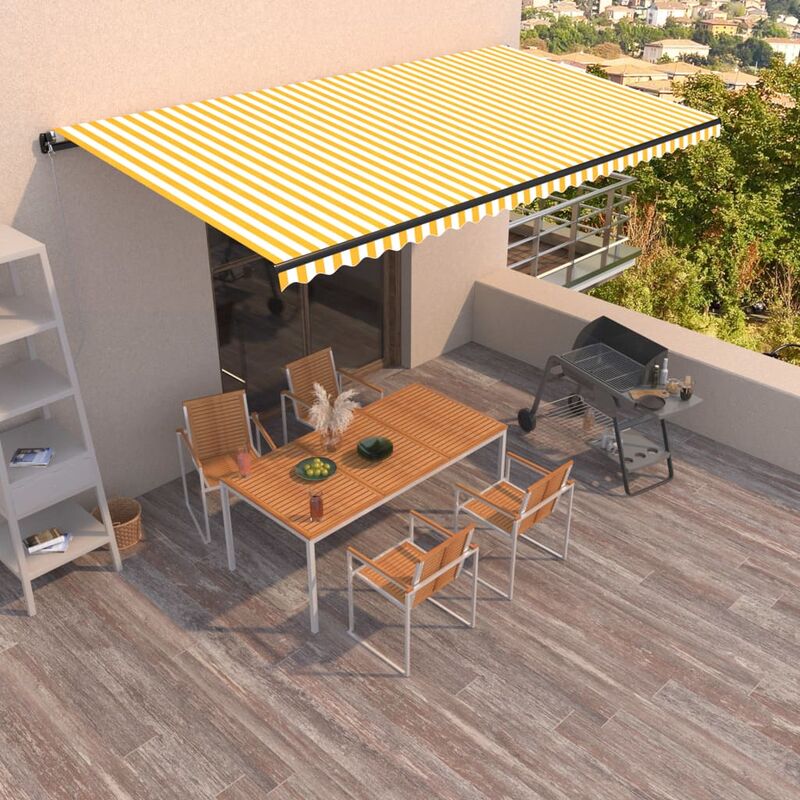 

Toldo manual retráctil amarillo y blanco 600x350 cm