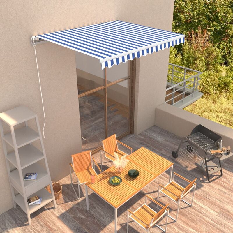 

Toldo manual retráctil azul y blanco 300x250 cm