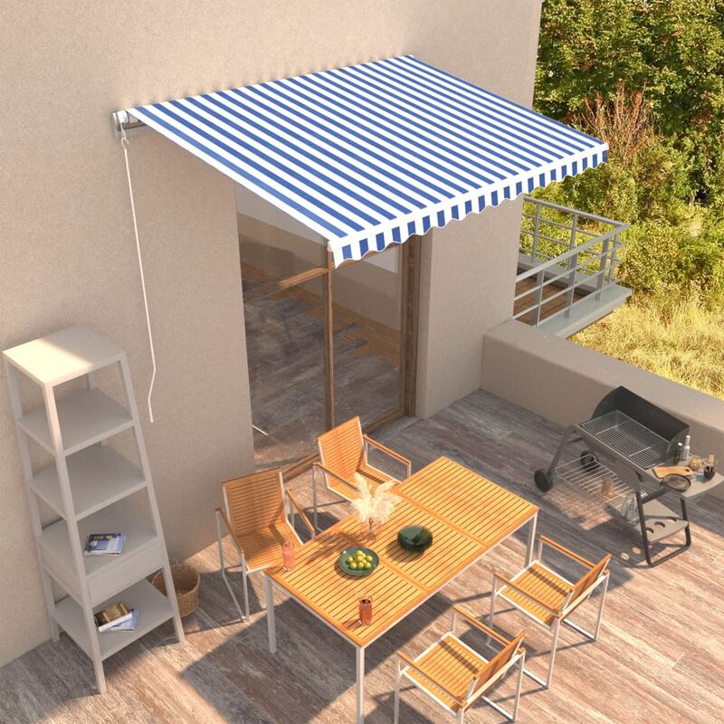 

Toldo manual retráctil azul y blanco 350x250 cm