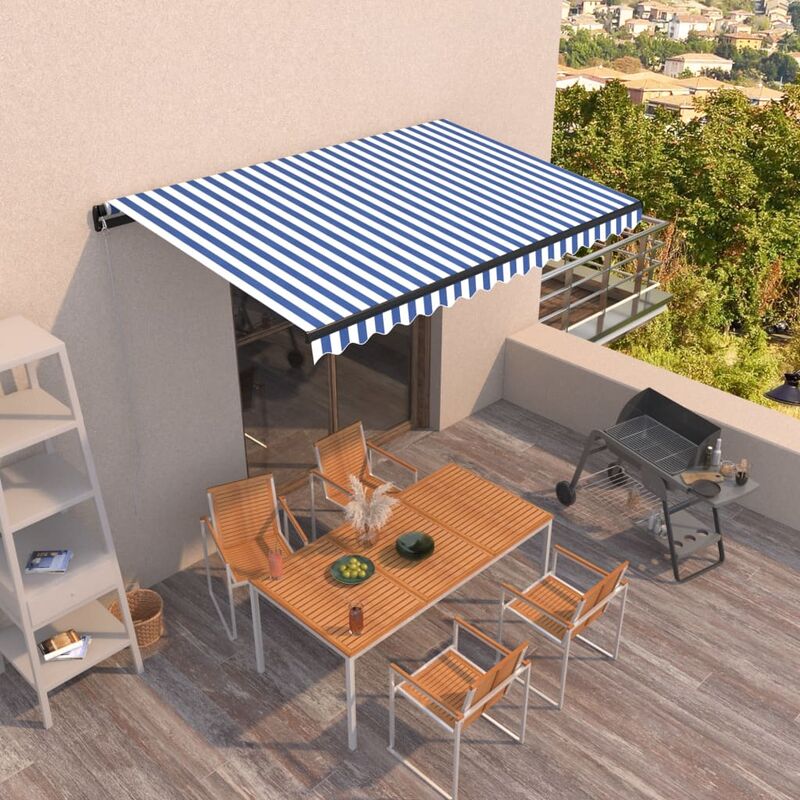 

Toldo manual retráctil azul y blanco 400x350 cm