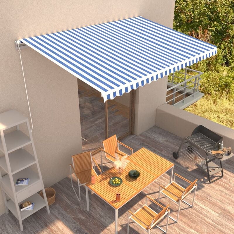 

Toldo manual retráctil azul y blanco 450x300 cm