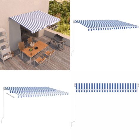 Toldo manual retráctil azul y blanco 450x350 cm - Toldo para jardín - Toldo azul y blanco