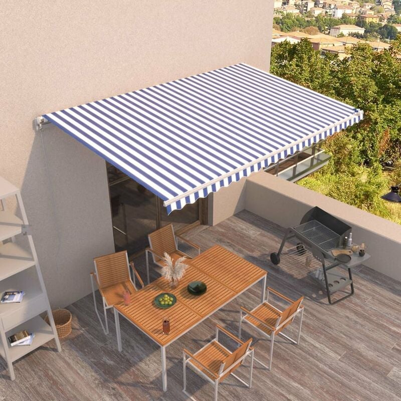 

Toldo manual retractil azul y blanco 500x350 cm