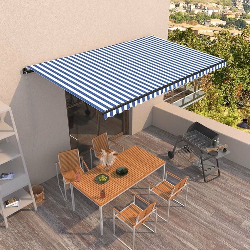 

Toldo manual retractil azul y blanco 500x350 cm