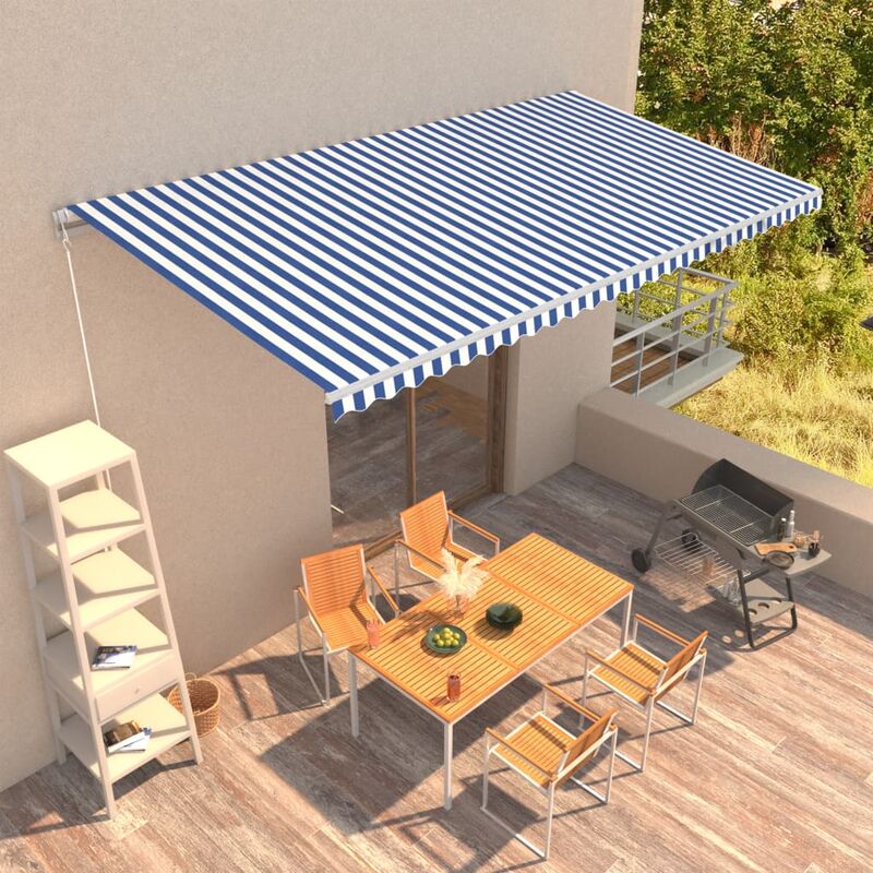 

Toldo manual retráctil azul y blanco 600x300 cm