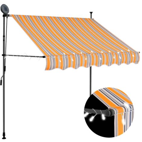 Toldo manual retráctil con LED amarillo y azul 150 cm