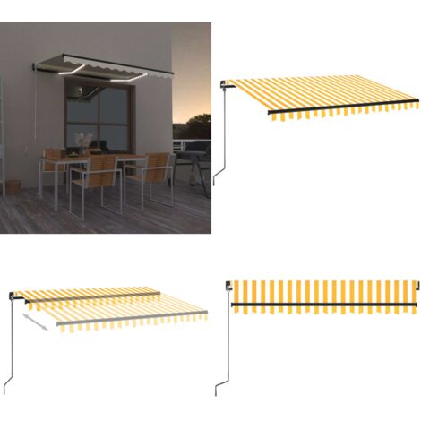 Toldo manual retráctil con LED amarillo y blanco 350x250 cm - Toldo exterior - Toldo con luz LED