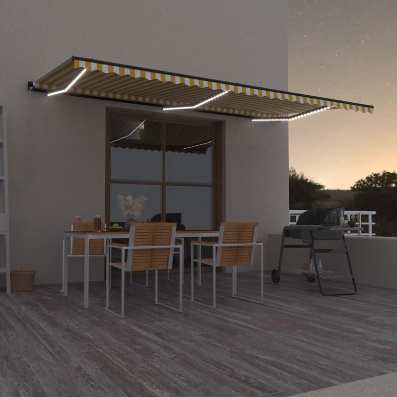 

Toldo manual retráctil con LED amarillo y blanco 600x350 cm