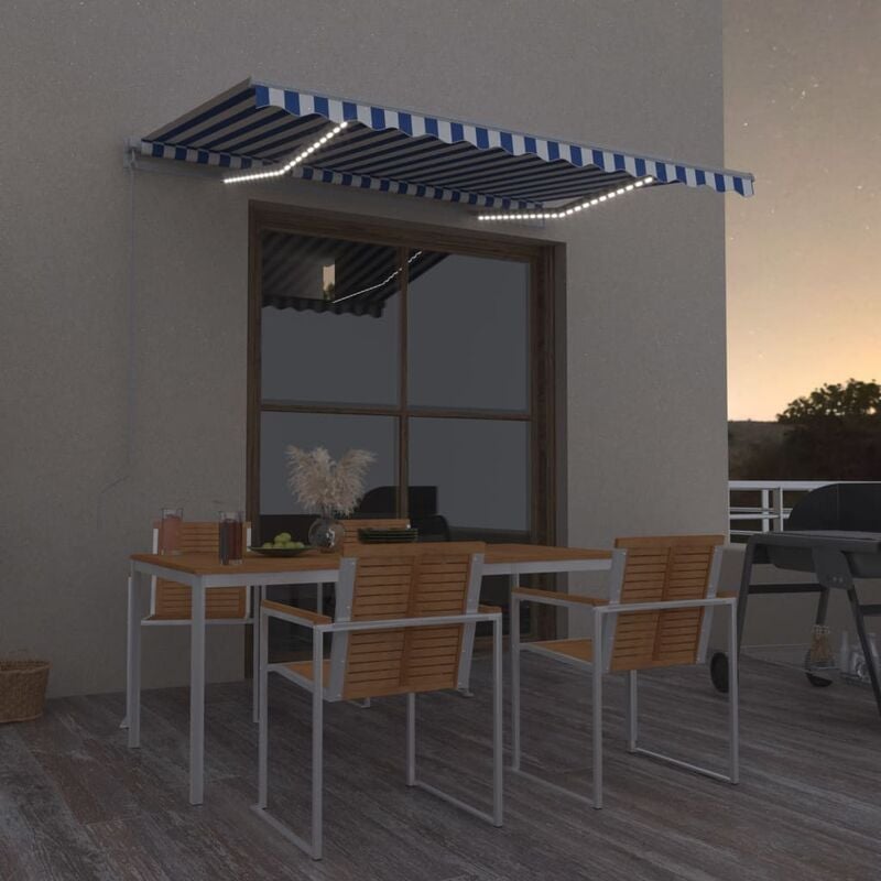 

Toldo manual retráctil con LED azul y blanco 300x250 cm