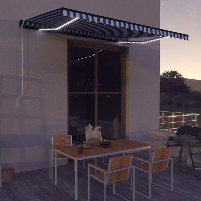 

Toldo manual retráctil con LED azul y blanco 450x300 cm