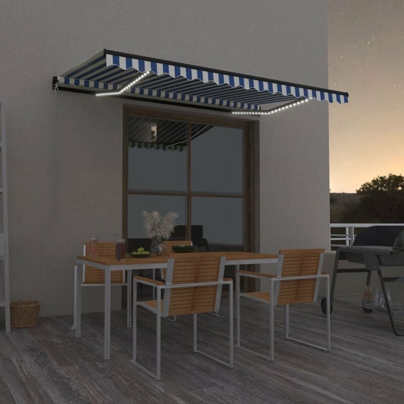 

Toldo manual retractil con LED azul y blanco 450x350 cm