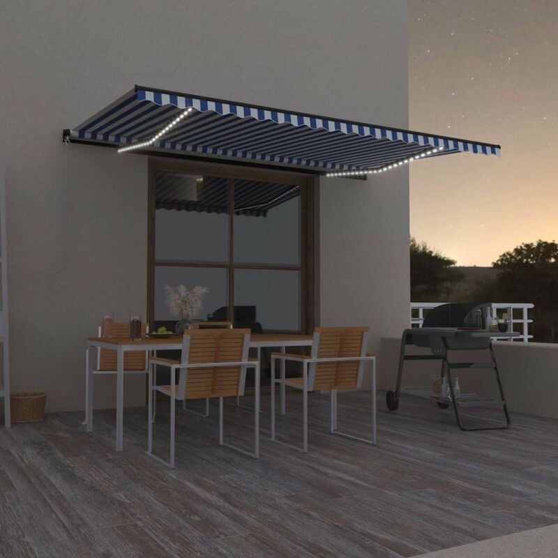 

Toldo manual retractil con LED azul y blanco 500x300 cm