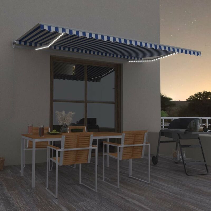 

Toldo manual retractil con LED azul y blanco 500x350 cm