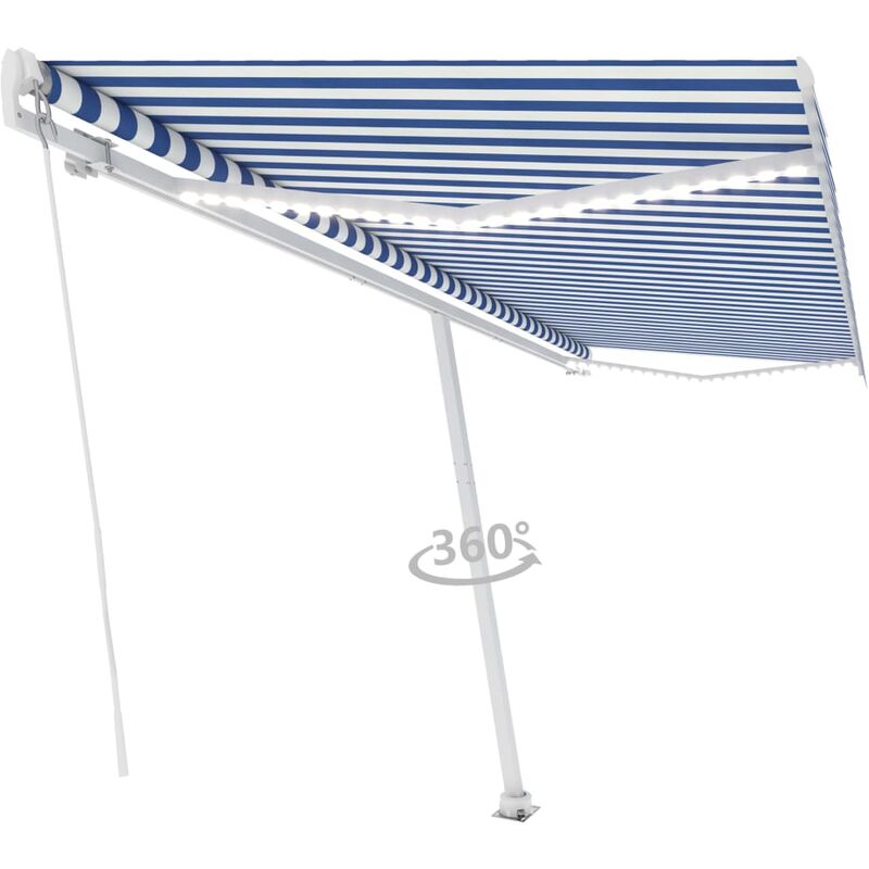 

Toldo manual retráctil con LED azul y blanco 500x350 cm