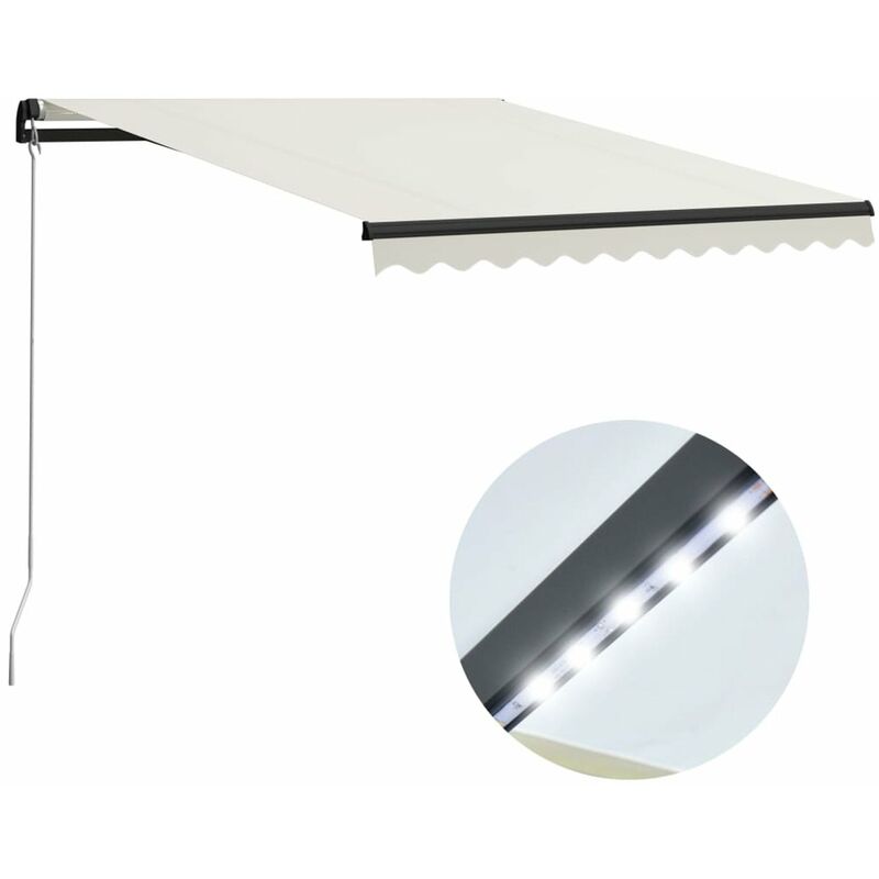 

Toldo manual retractil con LED color crema 300x250 cm