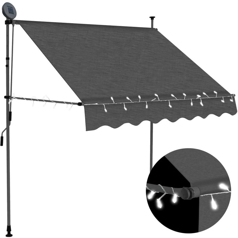 

Toldo manual retractil con LED gris antracita 200 cm