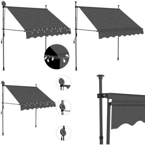 Toldo manual retráctil con LED gris antracita 200 cm - Toldo manual - Toldo con LED