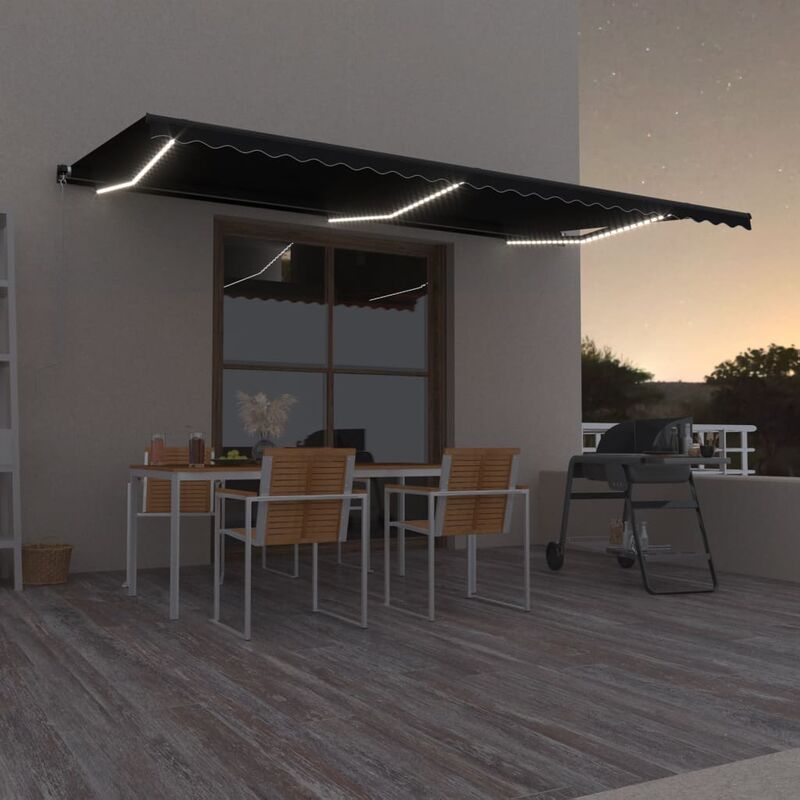 

Toldo manual retráctil con LED gris antracita 600x350 cm