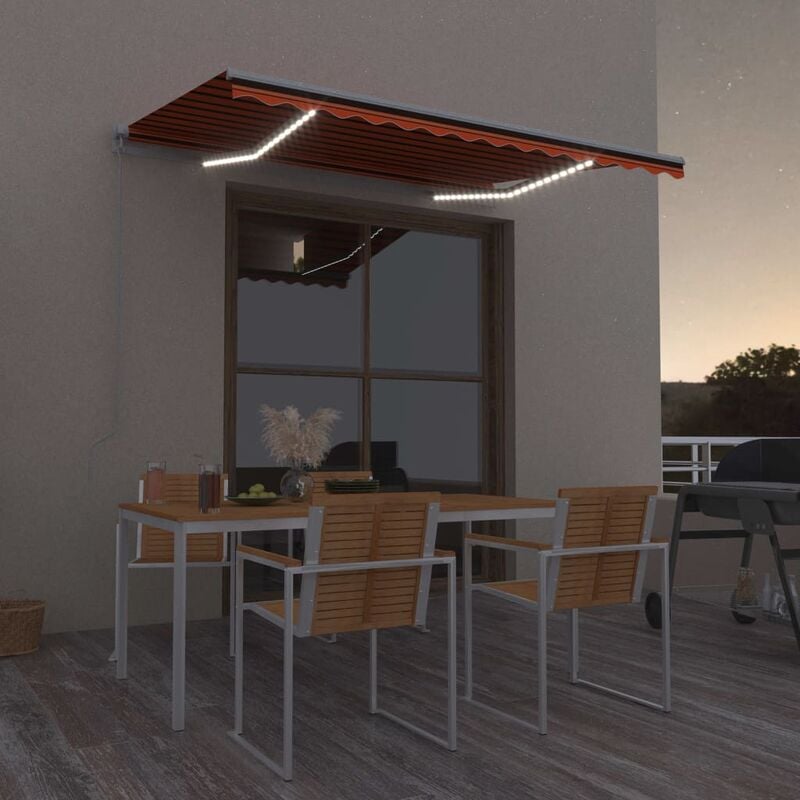 

Toldo manual retráctil con LED naranja y marrón 300x250 cm