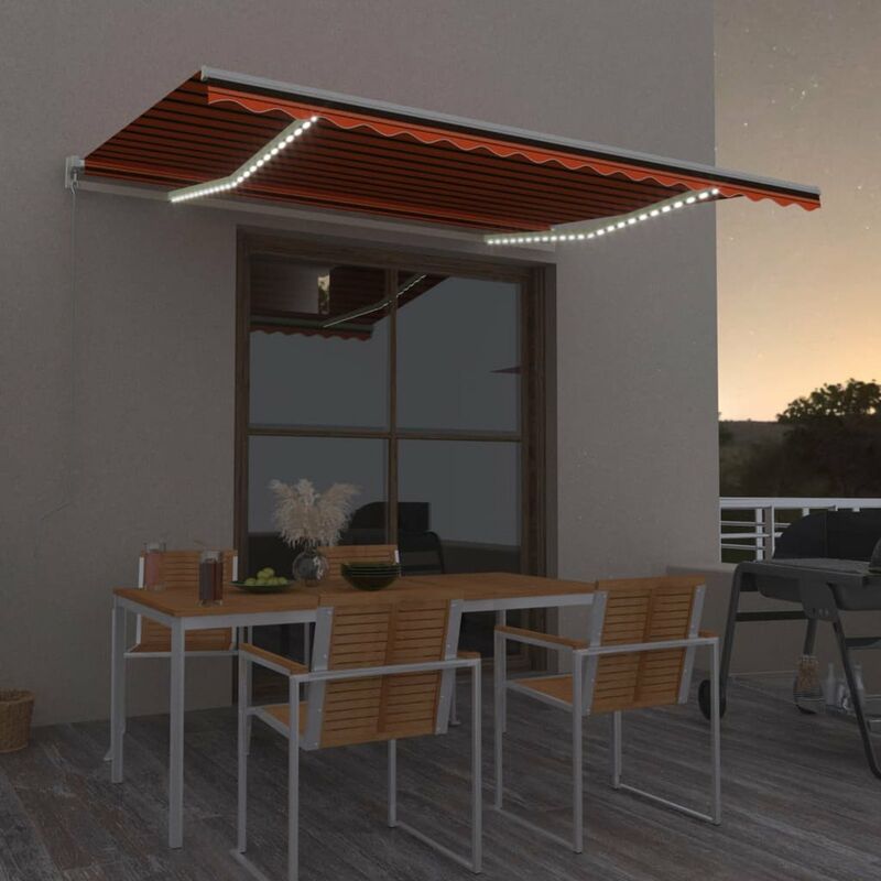 

Toldo manual retractil con LED naranja y marron 400x300 cm