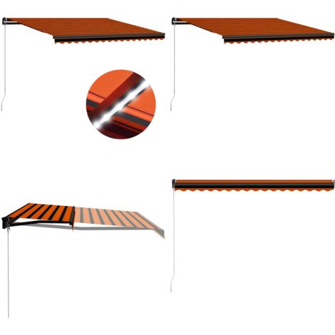 Toldo manual retráctil con LED naranja y marrón 450x300 cm - Toldo retráctil - Toldo con LED