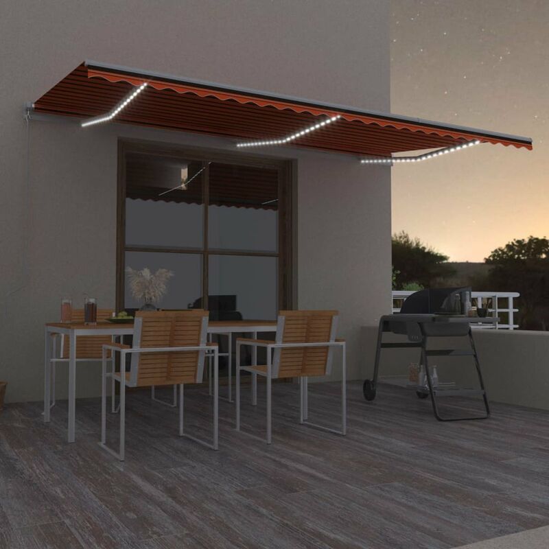 

Toldo manual retractil con LED naranja y marron 600x300 cm
