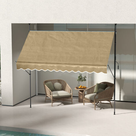Toldo Manual Retráctil con Manivela 300x120x210-300 cm con Altura Ajustable Impermeable y Anti-UV Beige