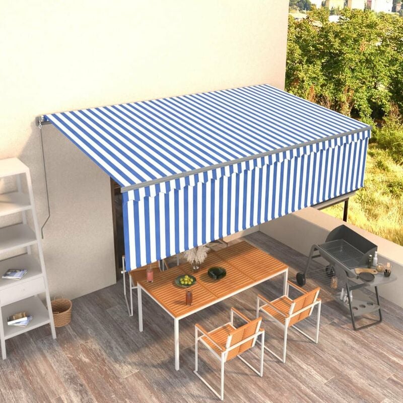 

Toldo manual retractil con persiana 5x3 m azul y blanco