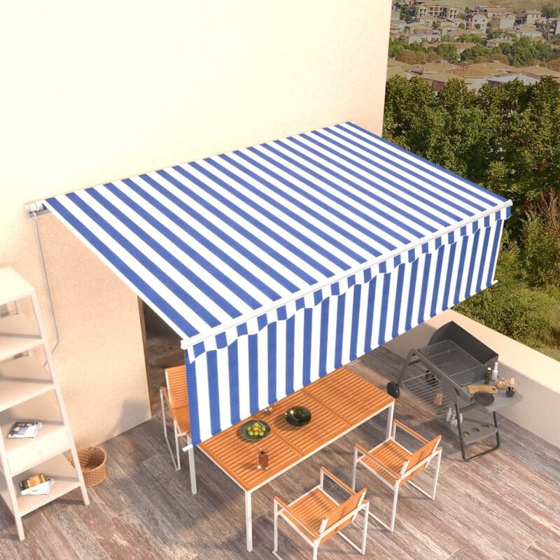 

Toldo manual retráctil con persiana 5x3 m azul y blanco