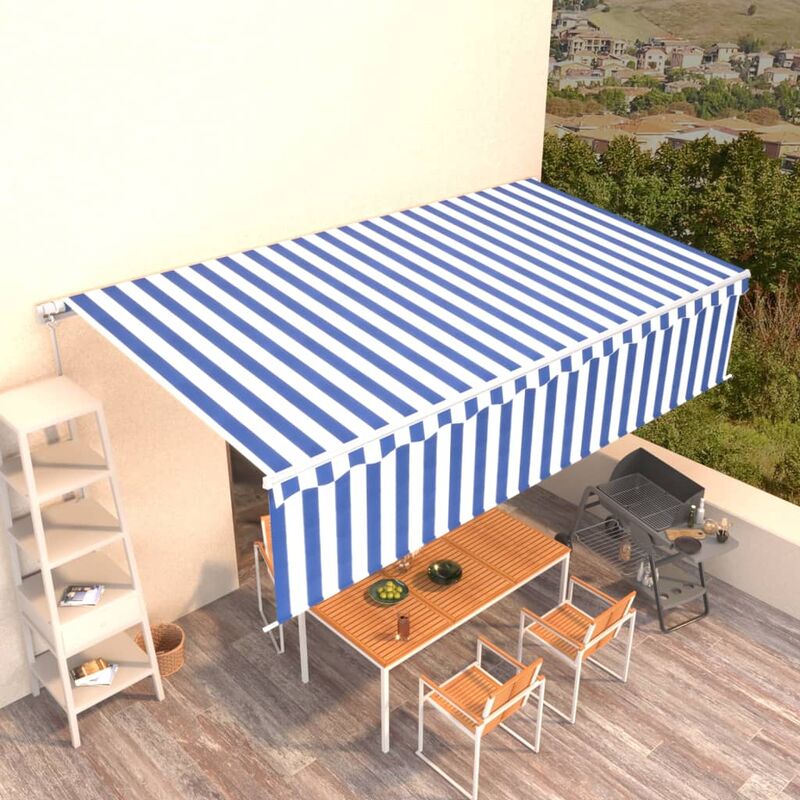 

Toldo manual retráctil con persiana 6x3 m azul y blanco