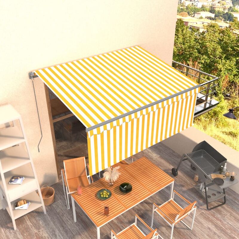 

Toldo manual retráctil con persiana amarillo y blanco 3,5x2,5m