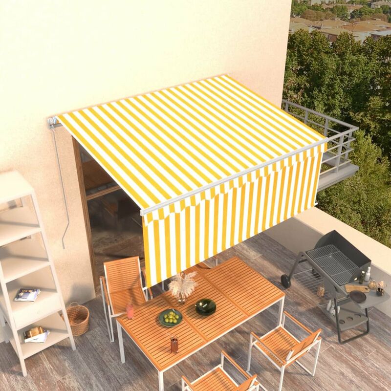 

Toldo manual retractil con persiana amarillo y blanco 3x2,5m