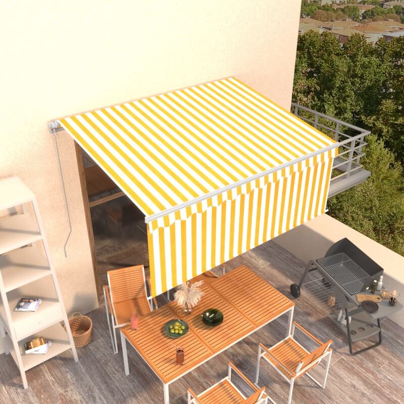 

Toldo manual retráctil con persiana amarillo y blanco 3x2,5m