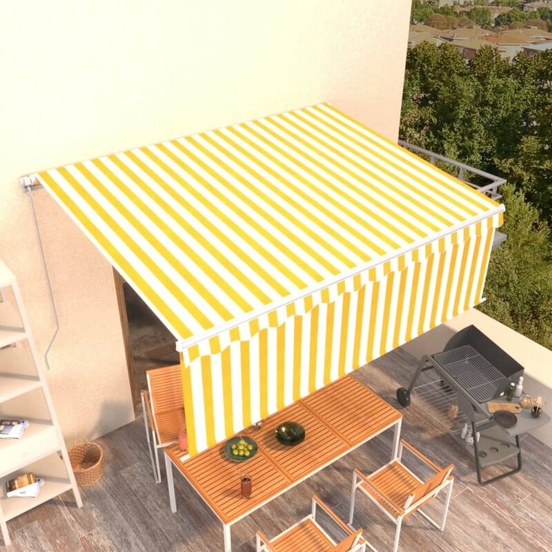 

Toldo manual retractil con persiana amarillo y blanco 4x3 m