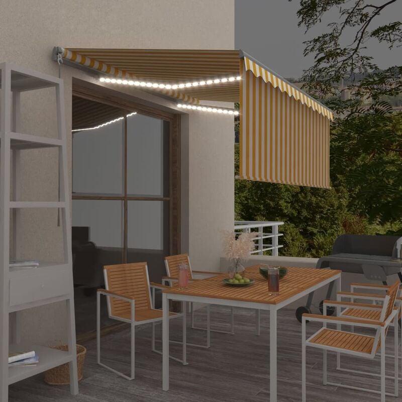 

Toldo manual retráctil con persiana LED amarillo blanco 3x2,5m