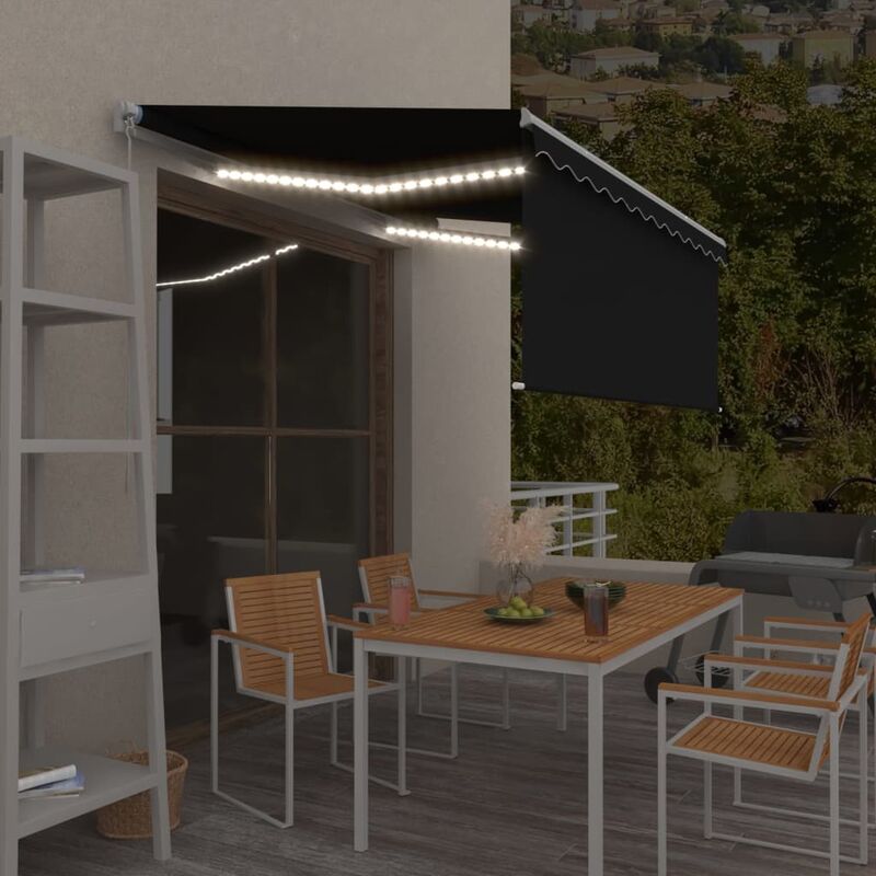 

Toldo manual retráctil con persiana LED gris antracita 3,5x2,5m