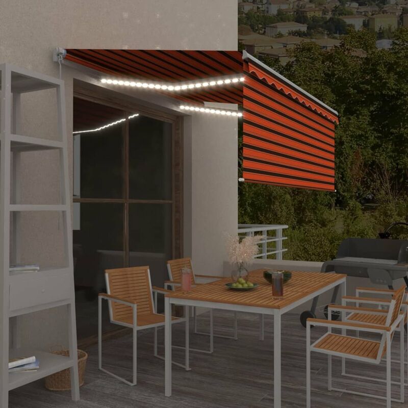 

Toldo manual retractil con persiana LED naranja marron 3,5x2,5m