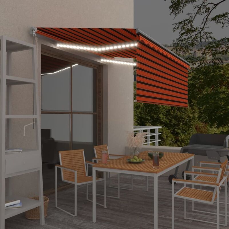 

Toldo manual retráctil con persiana LED naranja marrón 3,5x2,5m