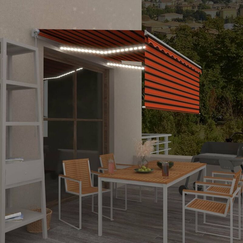 

Toldo manual retractil con persiana LED naranja y marron 3x2,5m