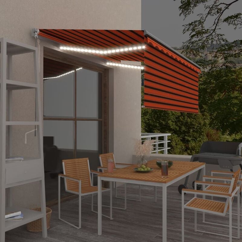 

Toldo manual retráctil con persiana LED naranja y marrón 3x2,5m