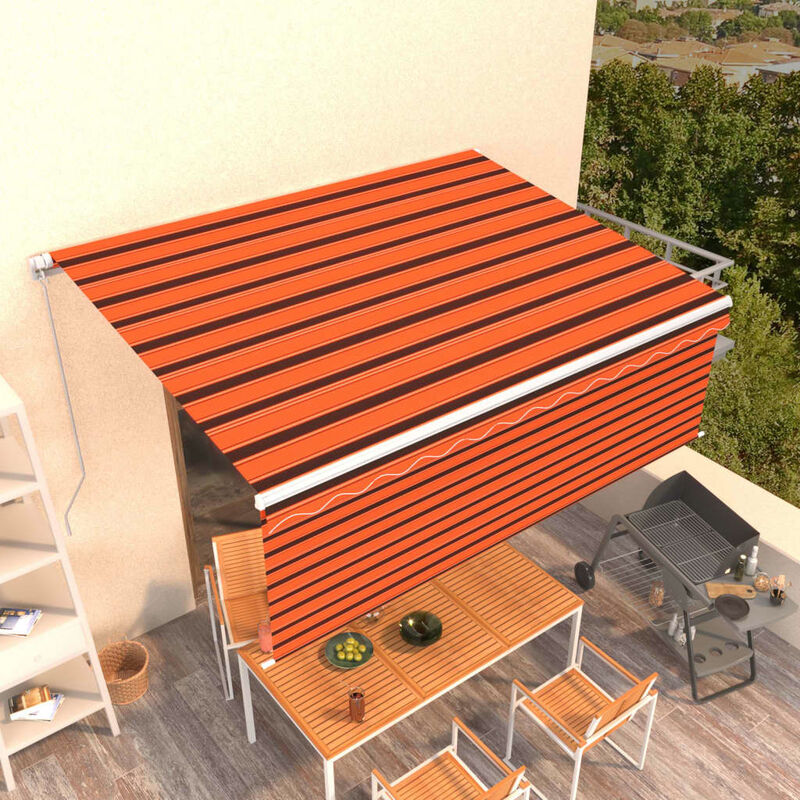 

Toldo manual retráctil con persiana naranja y marrón 4,5x3 m