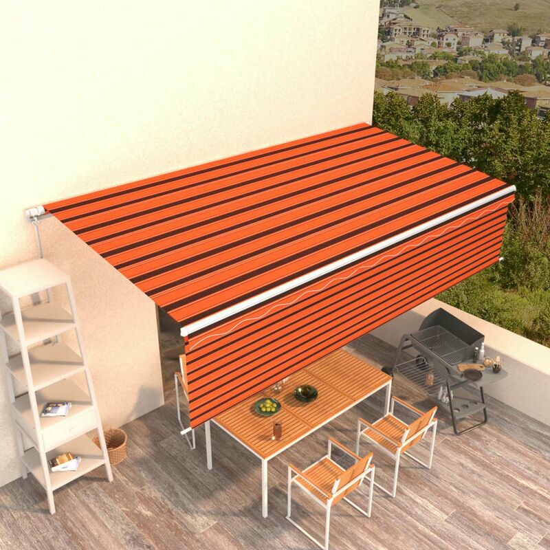 

Toldo manual retractil con persiana naranja y marron 6x3 m