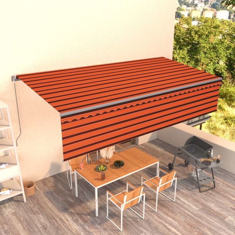 

Toldo manual retráctil con persiana naranja y marrón 6x3 m