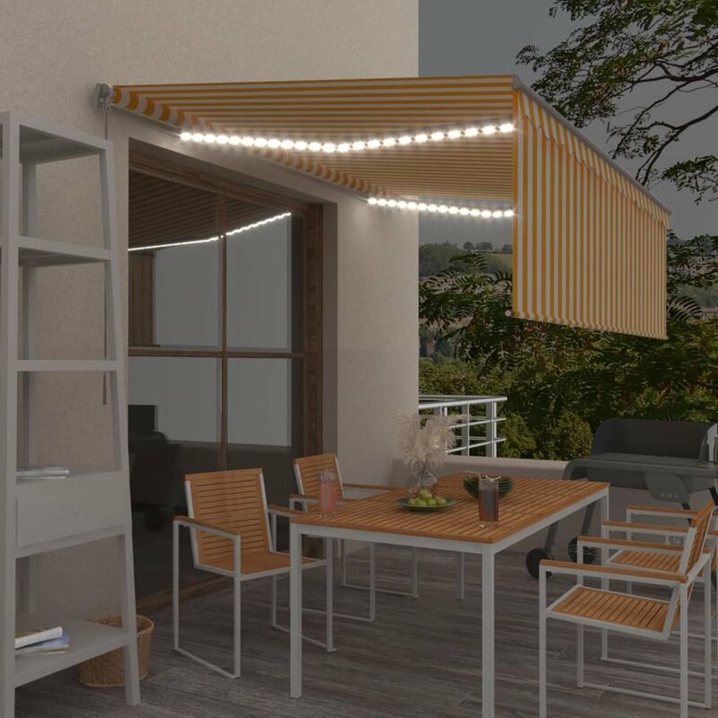 

Toldo manual retractil con persiana y LED amarillo blanco 4x3 m