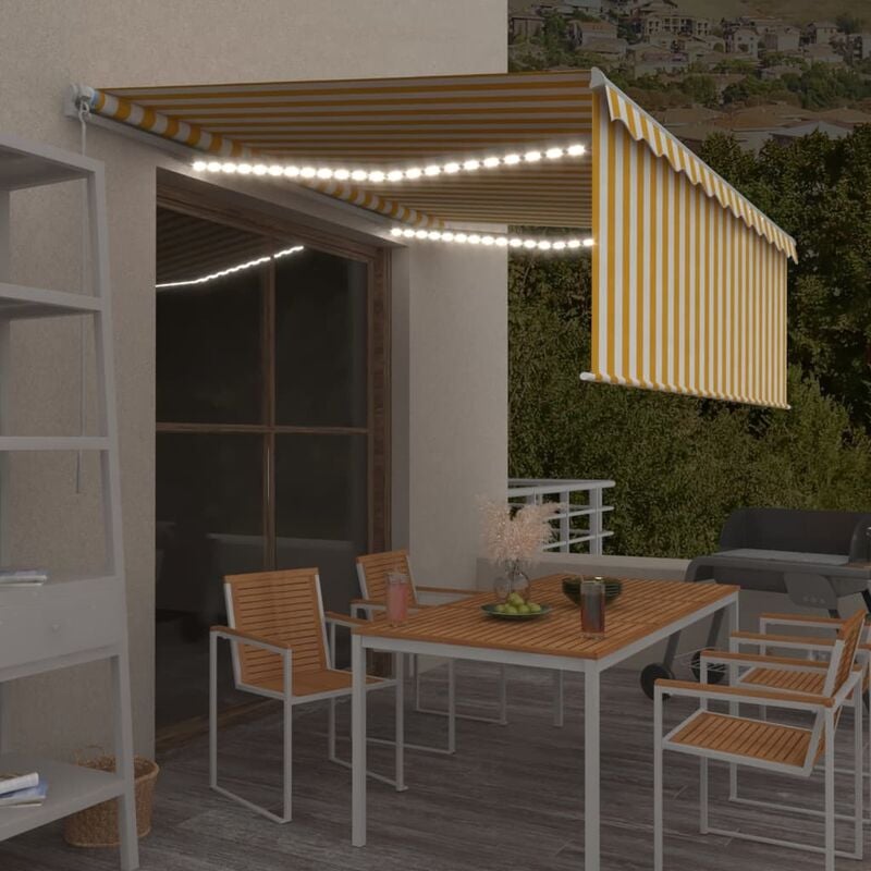 

Toldo manual retráctil con persiana y LED amarillo blanco 4x3 m