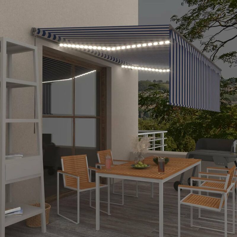 

Toldo manual retractil con persiana y LED azul y blanco 4x3 m
